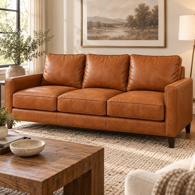 Custom Leather Detached Sofa & Loveseat Triple Cushion Set | Replacement Couch Cushions