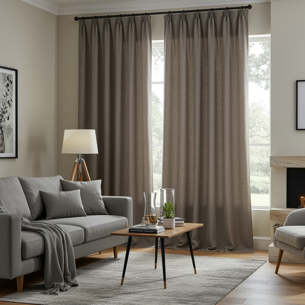 Long Dusky Linen Blackout Drapes – Floor-to-Ceiling Linen Blackout Curtains