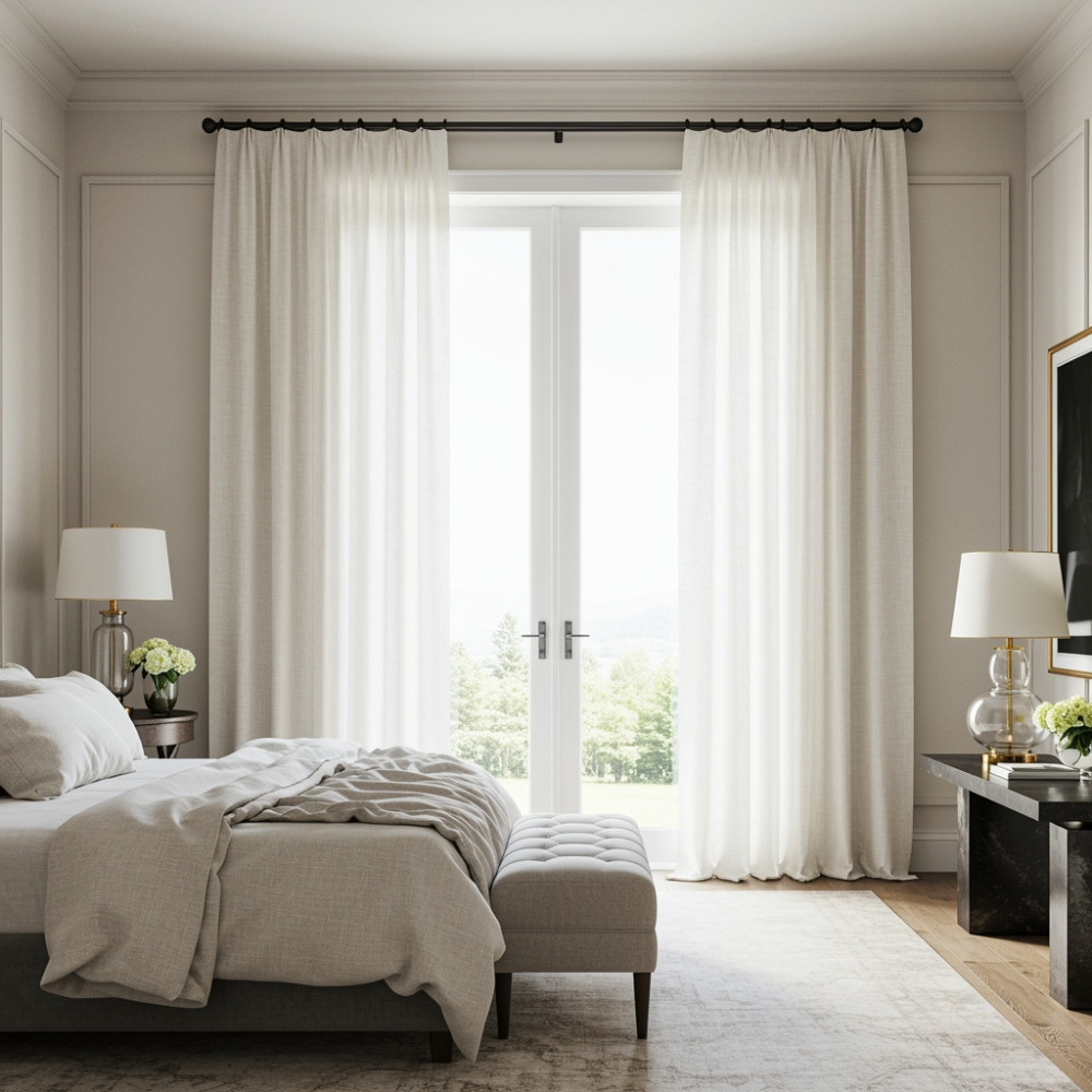 Luxury 100% Linen Blackout Curtains – Premium Natural Fabric with Blackout Lining, Tailored Drapes