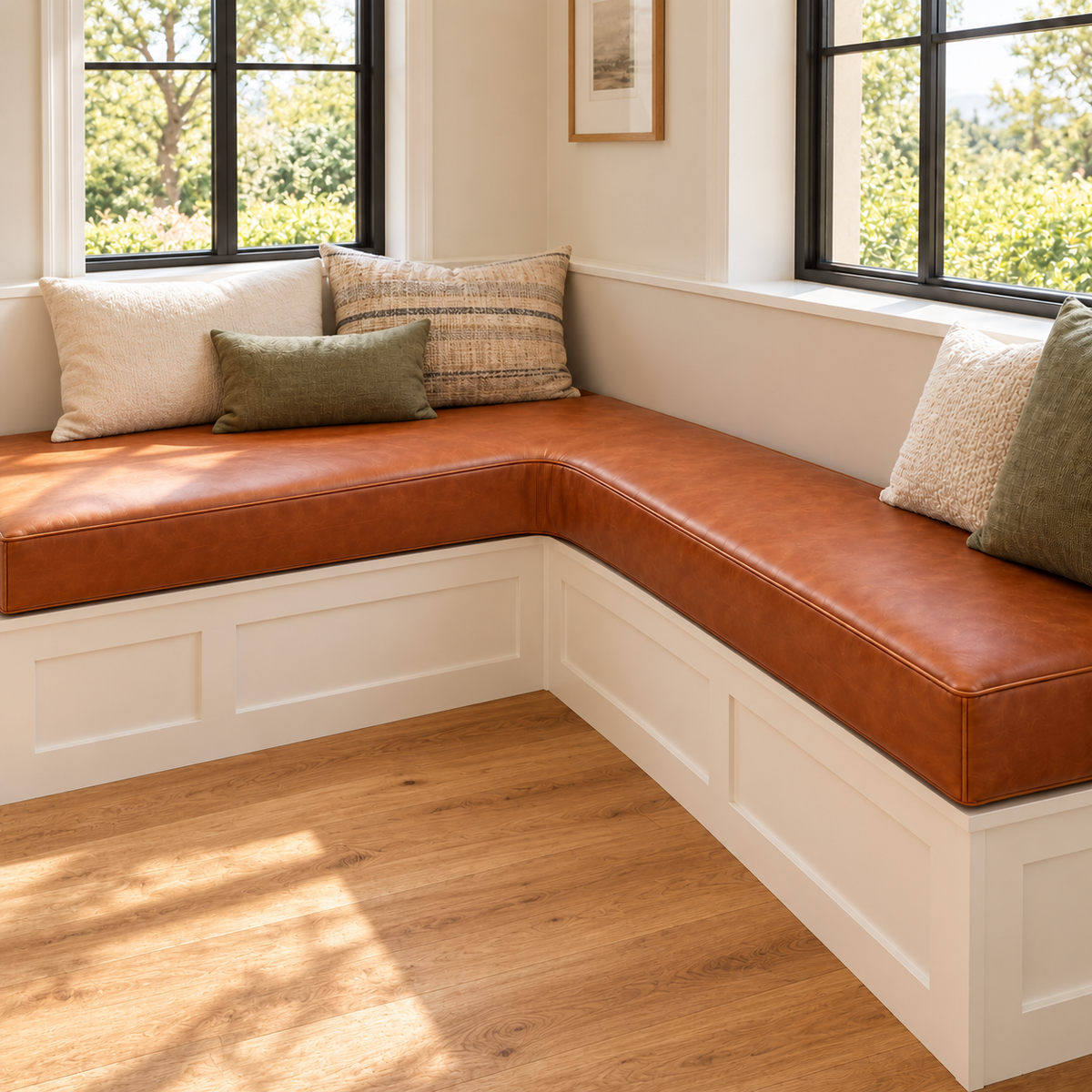 Custom Curved Leather L-Shaped Cushions | Indoor Sectional Seating