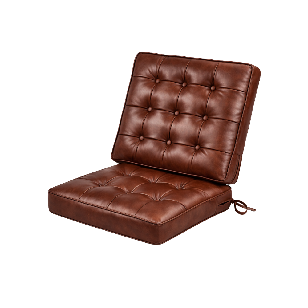 Tufted Leather Chair Seat & Back Cushions 